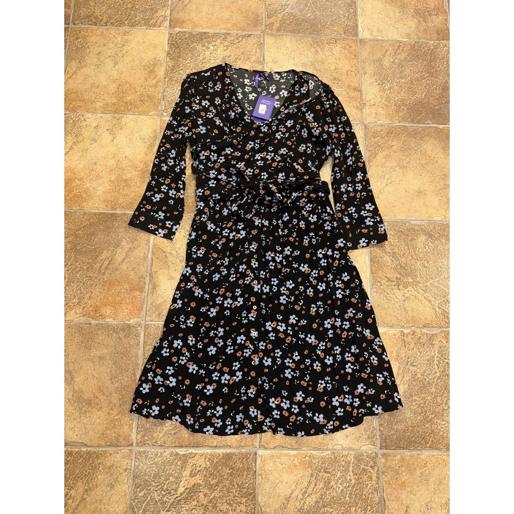Seraphine Button Down Wrap Maternity Nursing Dress Black Floral US 12 NEW